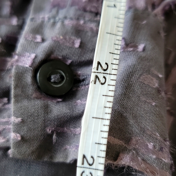 New York & Co Sheer Silk Blend Button-Up Blouse Long Sleeves Purple Gray Large - Picture 16 of 16